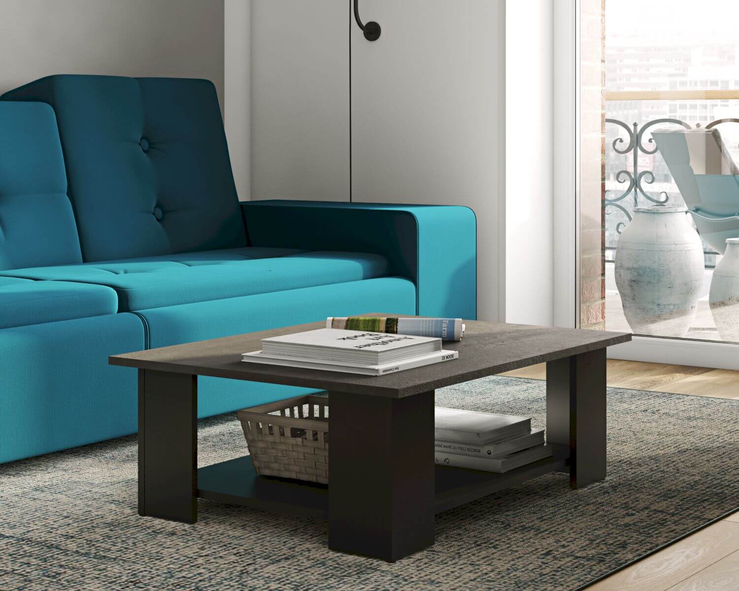 TemaHome »Square« Kaffeetisch Schwarz mit Concrete 67x31x67 cm