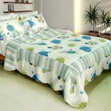 Fresh Sound 100% Cotton 3PC Vermicelli-Quilted Patchwork Quilt Set (Full/Queen Size)
