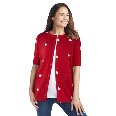 Plus Size Women's Perfect Elbow-Length Sleeve Cardigan by Woman Within in Classic Red Heart (Size 1X) Sweater