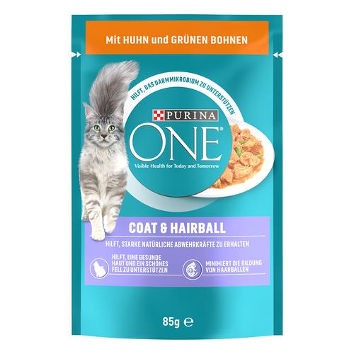 26x85g PURINA ONE Coat & Hairball mit Huhn und grünen Bohnen Katzenfutter nass