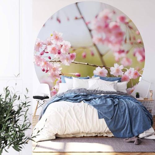 Runde Fototapete Kirschbaum Blüten Tapete Rosa Vliestapete Schlafzimmer Wandbild ø 188cm – rosa