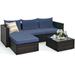 Costway 5 Pieces Patio Rattan Sectional Furniture Set with Cushions and Coffee Table -Navy