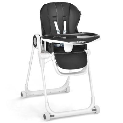 Costway Baby High Chair Foldable Feeding Chair with 4 Lockable Wheels-Black