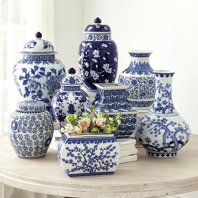 Blue & White Chinoiserie Vase Collection - Medium Lidded - Ballard Designs