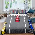 Youth Race Car Bedding Set Formula Racer Comforter Cover Extreme Speed Sports Duvet Cover For Kids Boys Juvenile Cartoon Formula 1 Race Track Bedclothes Bedclothes With 2 Pillow Cases Double Size