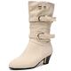 Dernolsea Mid Calf Boots Women, Ruched Low Kitten Heel Pull On Pixie Slouch Boots White Size 6