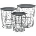 Set de 3 tables gigognes table basse de salon en métal plateau amovible 40x40x44 cm gris - Gris