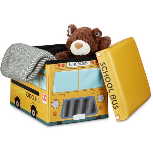 Faltbare Spielzeugkiste Schulbus hbt 32 x 48 x 32 cm stabiler Kinder Sitzhocker als Spielzeugbox