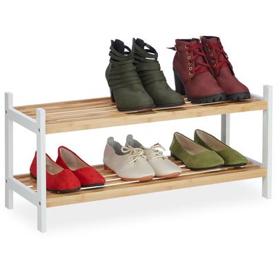 Relaxdays - Schuhregal, Schuhablage mit 2 Ebenen, bis 6 Schuhpaare, Bambus & Birkenholz, HxBxT 33 x Image