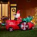 Glitzhome 11FT Christmas Lighted Inflatable Santa on Tractor Décor Polyester in Black/Green/Red | 74.75 H x 132 W x 59 D in | Wayfair GH30202