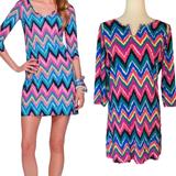 Lilly Pulitzer Dresses | Lilly Pulitzer Gretchen Knit Dress In Hearts A Flutter Slip Chevron Print - M | Color: Blue/Pink | Size: M