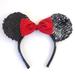 Disney Accessories | Black Sequin And Red Metallic Bow Minnie Mouse Ears Headband For Adults | Color: Black/Red | Size: Os