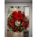 Primrue Howell 26" Evergreen Wreath w/ Berries, Pinecones, Ornaments & Velvet Bow in Brown/Green/Red | 27 H x 27 W x 10 D in | Wayfair