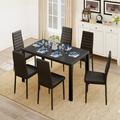 Latitude Run® 7 - Piece Dining Set Glass/Upholstered/Metal in Black | 29.5 H x 27.6 W x 51.2 D in | Wayfair 666EB85834D6466081A9BFEBF30FC69D