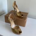 Michael Kors Shoes | Michael Kors Jordyn Snake Embossed Metallic Leather Platform Sandals | Color: Gold | Size: 9.5