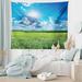 East Urban Home Silky Satin Fabric Spring Landscape w/ Meadow by the Mountain & Sky Tapestry Metal in Blue/Green | 40 H x 60 W in | Wayfair