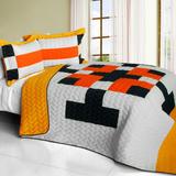 Tetris - D Vermicelli-Quilted Patchwork Geometric Quilt Set Full/Queen