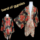 Anthropologie Tops | Anthropologie Band Of Gypsies Dark Vintage Floral Kimono Retro 30s Shabby Chic | Color: Black/Red | Size: Xs