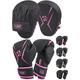 AQF Boxing Gloves and Pads - Adults & Kids Boxing Set for Kickboxing & MMA Muay Thai Punching Glove with Curved Boxing Pads for Martial Arts Training (Pink, 4oz)