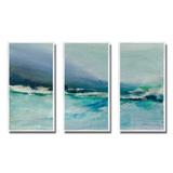 Design Art Indigo Abstract Watercolor Blue - Nautical & Coastal Framed Canvas Wall Art Set Of 3 Canvas, Wood in White | 28 H x 36 W x 1 D in | Wayfair