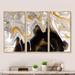 Orren Ellis Black & White Liquid Marble Waves I - Modern Framed Canvas Wall Art Set Of 3 Metal in Black/Gray/Yellow | 32 H x 48 W x 1 D in | Wayfair
