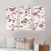Rosdorf Park Vintage Roses On Old Pink - Patterned Framed Canvas Wall Art Set Of 3 Canvas, Wood in White | 20 H x 36 W x 1 D in | Wayfair