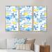 Rosecliff Heights Vacation Sun w/ Water Waves Sun & Umbrella I - Patterned Framed Canvas Wall Art Set Of 3 Canvas, in White | Wayfair