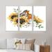 Rosalind Wheeler Autumn Bouquet w/ Redbreasts Sunflowers Cotton - 3 Piece Floater Frame Painting on Canvas Metal in Gray/Orange/White | Wayfair