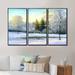 Loon Peak® Green Trees In Beautiful Winter Landscape - Traditional Framed Canvas Wall Art Set Of 3 Canvas, in White | 20 H x 36 W x 1 D in | Wayfair
