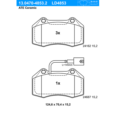 ATE Bremsbelagsatz, Scheibenbremse Ceramic vorne rechts links für FIAT 77364716 71765466 51934099 13.0470-4853.2