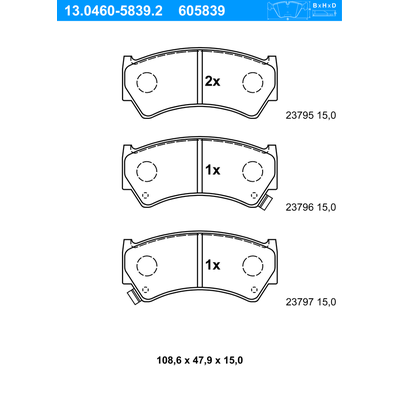 ATE Bremsbelagsatz, Scheibenbremse vorne rechts links für SUZUKI 55810-64G01 55810-64G00 13.0460-5839.2