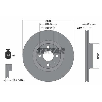 TEXTAR Bremsscheibe PRO vorne rechts links innenbelüftet 284mm für ALFA ROMEO FIAT LANCIA ABARTH 71739569 46445892 46455