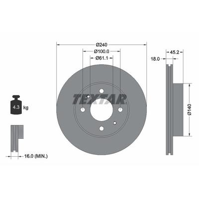 TEXTAR Bremsscheibe vorne rechts links innenbelüftet 240mm für NISSAN 4020658A00 4020658A01 4020660Y01 92063200