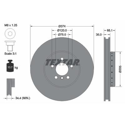 TEXTAR Bremsscheibe PRO+ vorne links innenbelüftet 374mm für BMW 34116785675 6785675 92266025