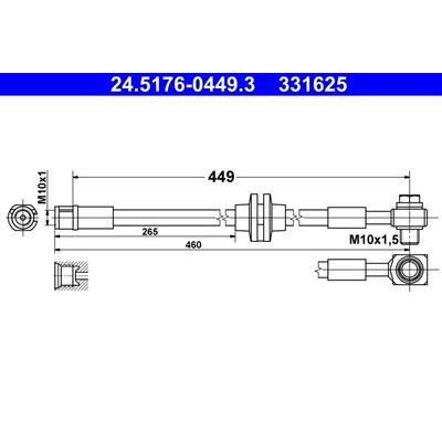 ATE Bremsschlauch vorne rechts für VAUXHALL OPEL 13399647 562413 39041646 24.5176-0449.3