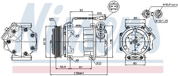NISSENS Kompressor, Klimaanlage 12V für PEUGEOT FIAT CITROËN LANCIA 6453JF 9645306580 9626902180 89047 Image