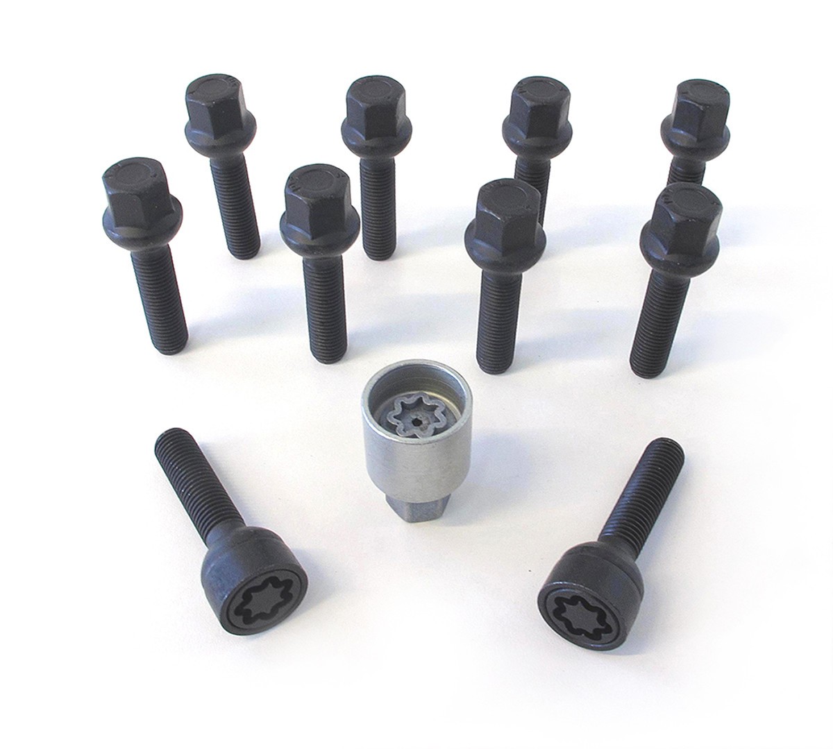 H&R 10x Kugelbundschraube M12x1,5x60mm SW17 Radius 12mm B1256002SET Radschraube schwarz Image