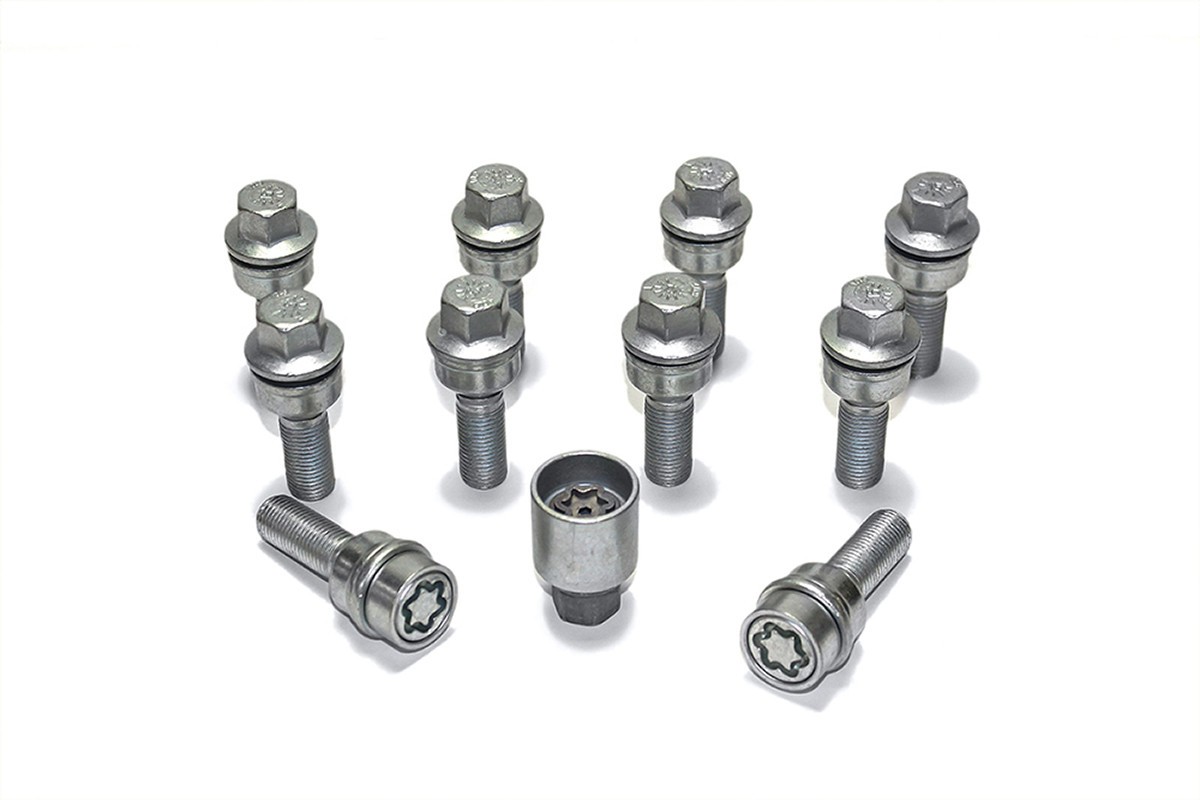 H&R 10x Schraube mit bewegl. Kugelbund M14x1,5x50mm SW17 R14mm 1455007ASET Radschraube Silber Image