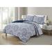 Bungalow Rose 3 Piece Printed Reversible Quilt Set Polyester/Polyfill/Microfiber in Blue/Navy/White | Queen Quilt + 2 Queen Shams | Wayfair