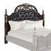 Leatherette and Wood Queen Headboard with Carving and Mirror Inlay, Brown