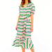 J. Crew Dresses | J.Crew Silk-Twill Ruffleneck Dress In Stripe Green/Pink/Beige Size 6 Nwt | Color: Green/Pink | Size: 6