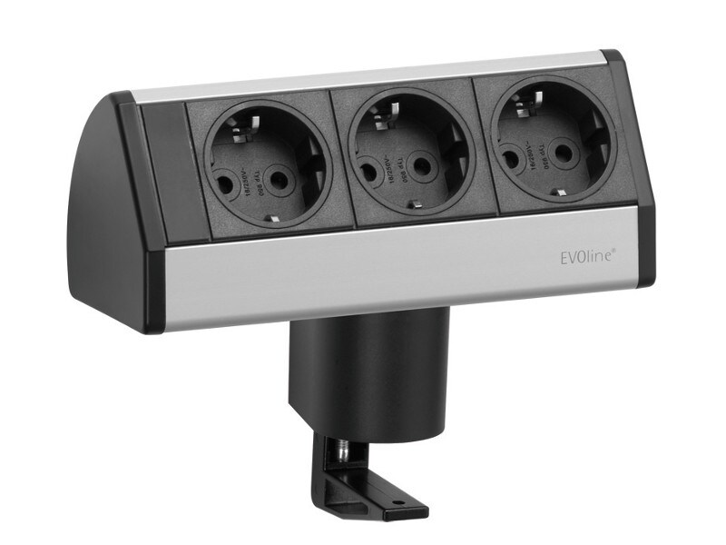 EVOline Dock small Tischanschlussfeld 3-fach Steckdose mit Zwinge, silber Image