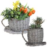 Sunnydaze Set of 2 Gray Willow Wicker Coffee Cup Indoor Planters