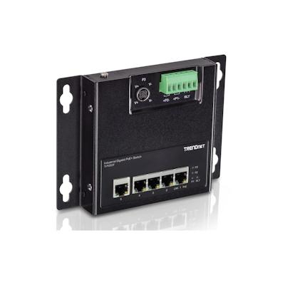 TRENDnet TI-PG50F 5-Port Industrial PoE+ Gigabit Front Access Switch, wandmontierbar