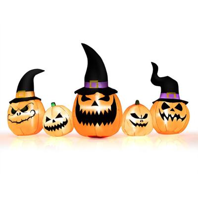 Costway 8 Feet Inflatable Pumpkin Family Waterproof Halloween Yard Decoration with LED Lights