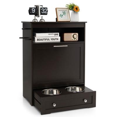 Costway Pet Feeder Station with Stainless Steel Bowl-Coffee