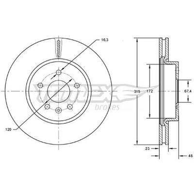 TOMEX Brakes Bremsscheibe hinten rechts links belüftet 315mm für CADILLAC (SGM) BUICK SAAB OPEL CHEVROLET 569062 1350130