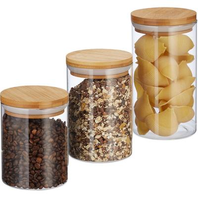 Relaxdays - Vorratsdosen Glas, 3er Set, Größen 500, 700, 1000 ml, für Pasta, Reis, Müsli, Kaffee, d