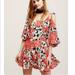 Free People Dresses | Free People Lucina Floral Flowy Swing Dress Xs | Color: Blue/Orange | Size: Xs