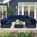 Latitude Run® 6 - Person Outdoor Seating Group w/ Cushions Synthetic Wicker/All - Weather Wicker/Wicker/Rattan in Blue/Black | Wayfair